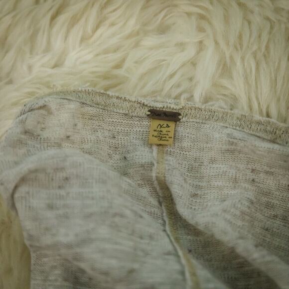 Free People Size XS Oatmeal Lace Button Long Sleeve Linen Duster Tunic Cardigan - Picture 4 of 7